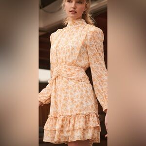 Sugarlips Orange and Cream Floral Long Sleeve Dress